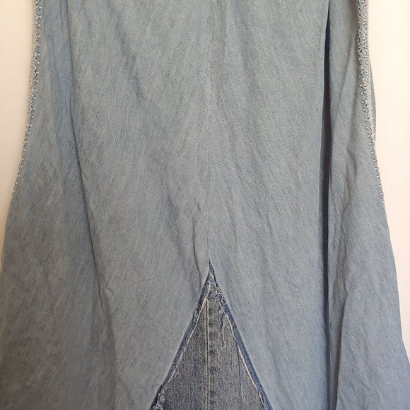 Reba Maxi denim skirt embroidery & contrasting fabric patch pockets size 12 zip - Picture 11 of 16